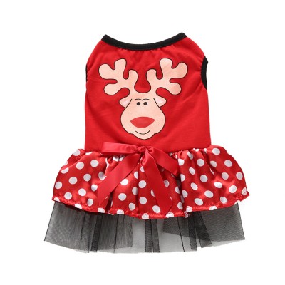 Cute Dog Tutu Skirt Red Dog Dress Reindeer Christmas Dog Dress